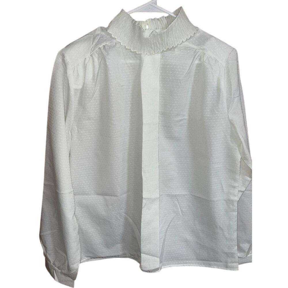 Vintage 70's High Neck Victorian Style Ivory Blouse - Sz. 14